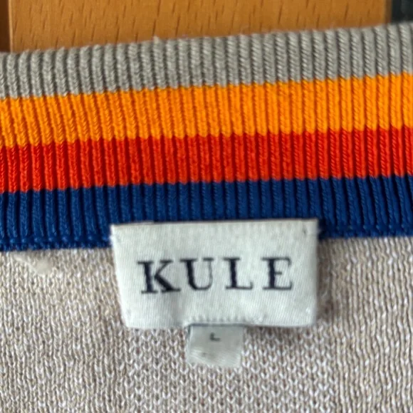 KULE Beige Plaid Cardigan with Multicolor Trim - Picture 2 of 7